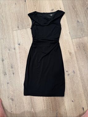 David Meister Black Ruched Waist Midi Dress
